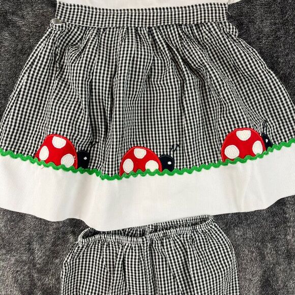 Vtg Samara Girls 18 Month Two-Piece Outfit Gingham Black White Ladybug Dress - Picture 2 of 12